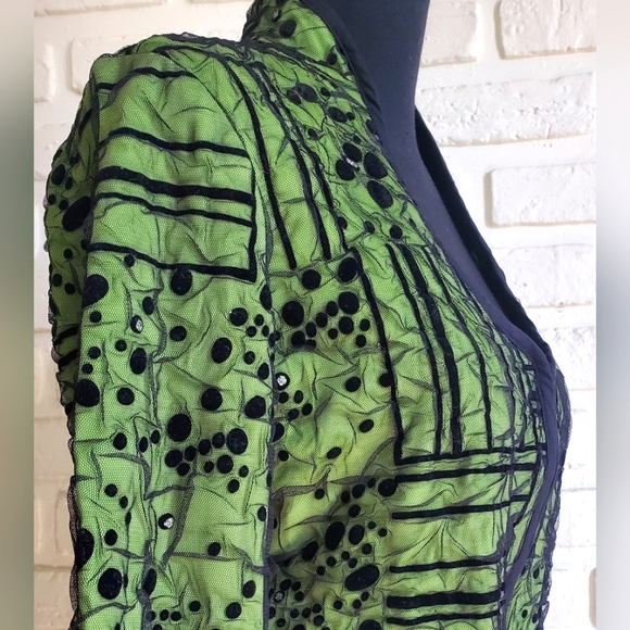 Cartisse Zipper Blouse Jacket Black & Green Mesh Unique Retro Size Large - Picture 6 of 13